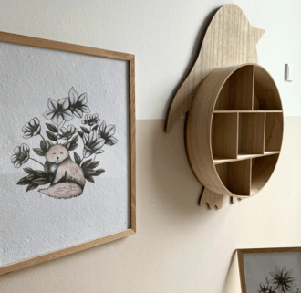 Kids Room with a fox illustration framed art print hanged on the walls