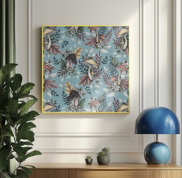 Mushrooms Pattern Wall Art in a Living Room