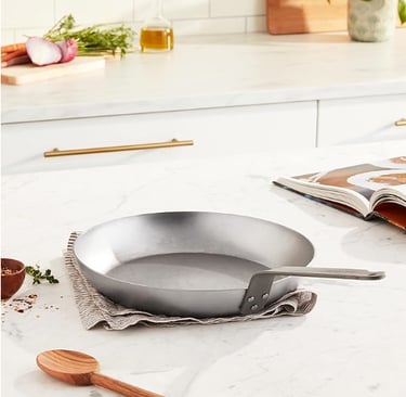 Mauviel M'Steel black carbon steel skillet for professional non-toxic cooking