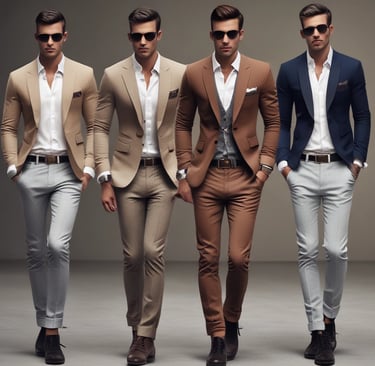 A slender man wearing a tailored navy blazer and crisp white shirt, standing confidently against a minimalist backdrop.