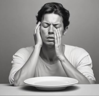 a woman sitting at a table with a tray of food