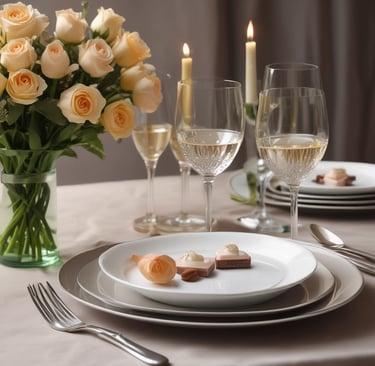 A table set with earthy ceramics, wild herbs, and candles flickering in the evening breeze.