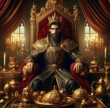 a man in a crown sitting on a throne
