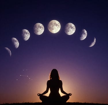 Moon phase manifestation guide showing eight lunar cycles for intention setting