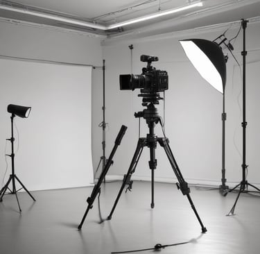 A black and white image depicts a busy sound studio. A person is standing near a microphone, seemingly speaking or preparing to speak. They hold papers in one hand and are wearing a mask. Several other individuals, also masked, can be seen in the background engaged in various activities. The room is equipped with professional lighting and sound equipment.