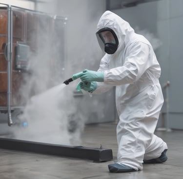 a person in a white suit and a mask on