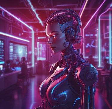 a woman in a futuristic suit with headphones and headphones