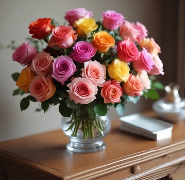 bouquet of roses on sideboard top