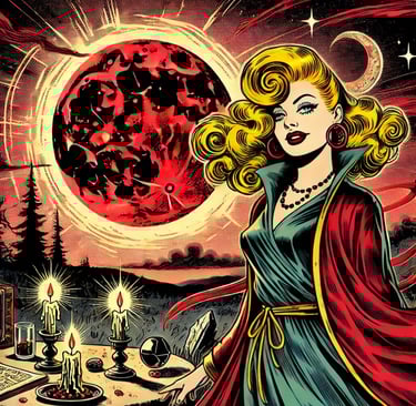 a woman in a red cape capel and a red capel