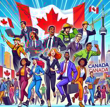 a group of people standing in front of a canadian flag
