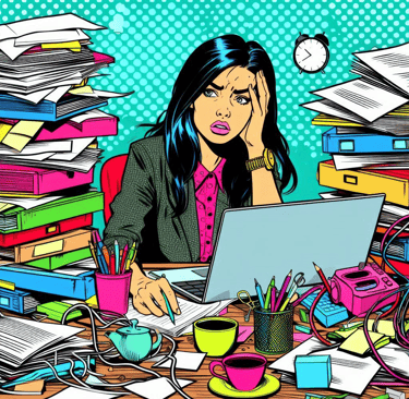 a woman sitting at a desk with a laptop computer and a laptop