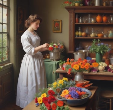 19th century woma preparing edible flowers