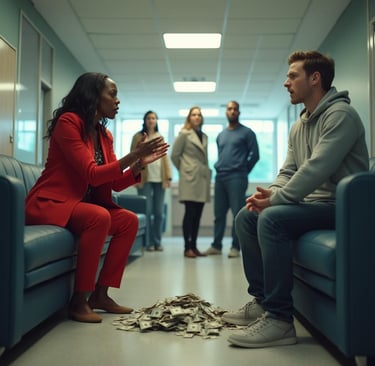 family members arguing in a hospital