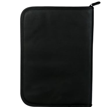 a black folder with a zippered closure