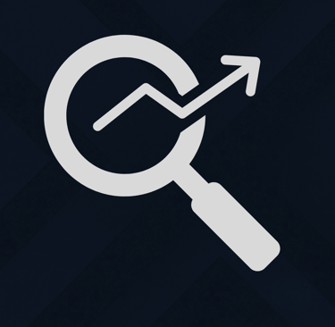 Minimalist icon of a magnifying glass with an upward trending arrow inside, symbolizing SEO growth a