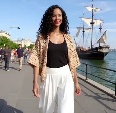 Gilet Albatros au crochet à motifs beige et coupe ample T 38/42