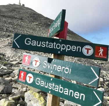 a directional sign with a mountain in the background-wikiloc site