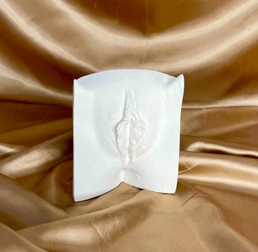 Vulve en plâtre posé sur fond doré