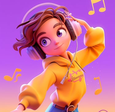 a cartoonish looking girl in a yellow hoodie