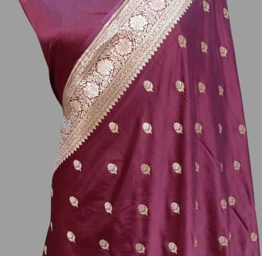 Wine BABRI Buti Katan Silk Banarasi Saree