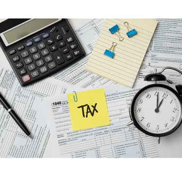 image of tax forms with clock