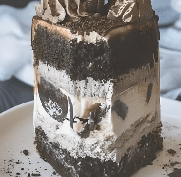 a cake with a chocolate frosting on top of it