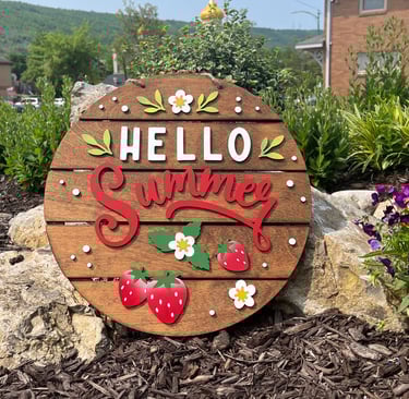 laser cut and painted wooden strawberry door or wall hanger