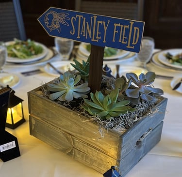 laser cut and painted wooden table centerpiece signs