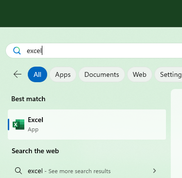 open excel by start than search for excel