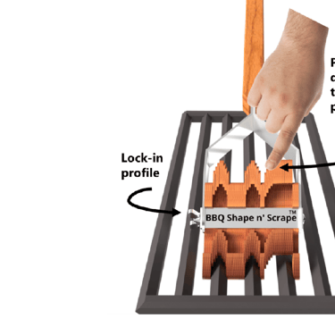 A Safe bristle free wood Adjustable BBQ Scraper that customizes to any BBQ grill grate.