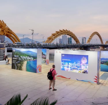 Traveller in Da Nang, Vietnam near the Han River and Dragon Bridge