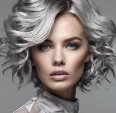 Portré fényképezés. Profilkép. modellfenykep. Gyöníörű nő arckép. Ezüst haj.