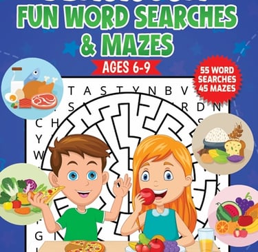 kids word search food mazes ages 6 to 9 deliciously fun large print puzzle book liora onyx cover