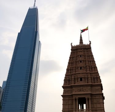 ancient temples existing next to skyscrapers