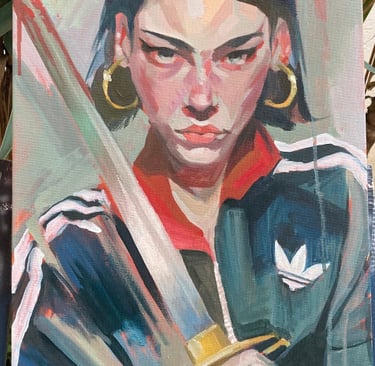 Retrato figurativo al óleo sobre lienzo, 30x40 cm.