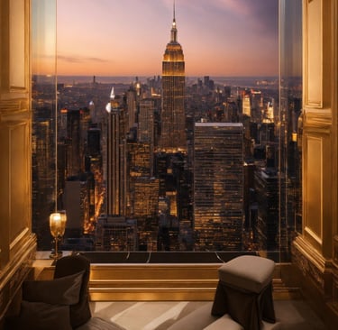 a view of a city skyline from a window