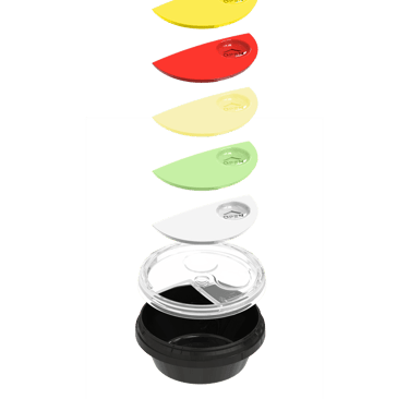 Variable lids for different types of sauces, exploded view, designed by Koorosh Shojaei