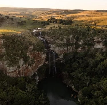 Drone shot of Leopard Rock Falls