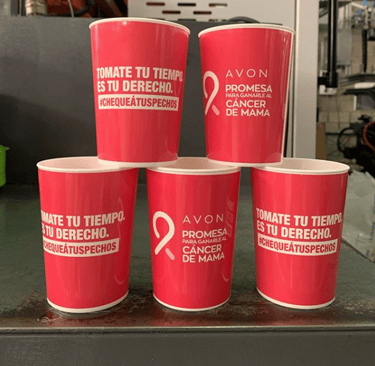 Etiquetas inMould para Buplasa y su apoyo a la campaña de Avón para la prevención y tratamiento.