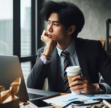 a man in a suit and tie is sitting at a desk