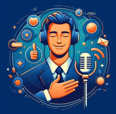 a man in a suit and headphones with headphones