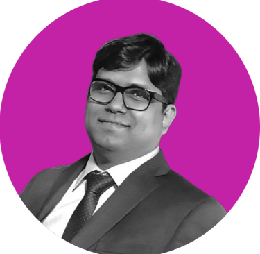 a man in a suit and tie with a purple background