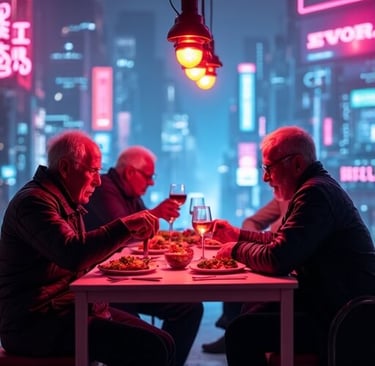 Hombres cenando dieta mediterranea 70 años