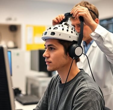 a man in a EEG Cap