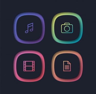 Displays four images indicating other media types such as music camera video documents