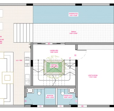 West facing Fortune Hestia villa second floor plan with guest bedroom, terrace