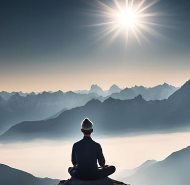 homme qui médite au sommet d'une montagne