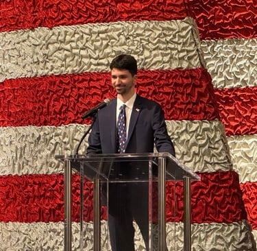 Kyle Gutshall speaking at Shenandoah County Republican Lincoln-Reagan Dinner