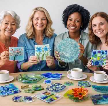 Glass Chatt participants sharing their fused glass work