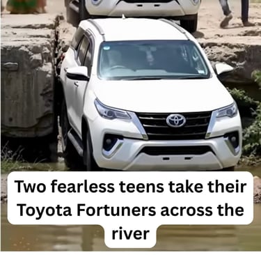Two fearless teens take their Toyota Fortuners across the river